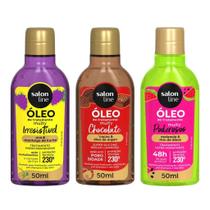 Kit com 3 Óleos de Tratamento Multy Uva, Melancia e Chocolate Salon Line Kit com 3 Óleos de Tratamento Multy Uva, Melancia e Chocolate Salon Line