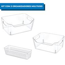 Kit com 3 Organizadores Multiuso sem Tampa 1,1L/3L/5L Mood Acrílico Para Cosméticos Gavetas Armário