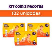 Kit com 3 Pacotes Fraldas Descartável Infantil Piquitucho Cremer Mega M 102 Unidades