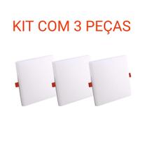 Kit com 3 painel plafon de embutir led quadrado frameless 24w 6500k branco frio