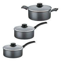 Kit Com 3 Panelas Antiaderente Tampa de Vidro 16 Cm, 18 Cm e 20 Cm Tramontina Turim Grafite