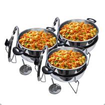 Kit Com 3 Panelas De Banho Maria Réchauds de Alumínio Para Buffet Festas Restaurante 5 Litros