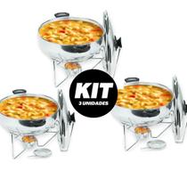 Kit Com 3 Panelas Rechaud Redondo de Alumínio Com Tampa De Vidro E Alça