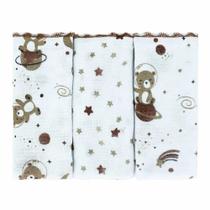 Kit com 3 Panos de Boca Babete 34x40cm Estampado Liso 100% Algodão - Bublim Baby