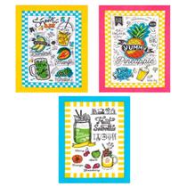 Kit Com 3 Panos De Copa Felpudo Prata Estampado - Frutas 08 Kit Com 3 Panos De Copa Felpudo Prata Estampado - Frutas 08