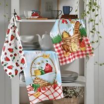 Kit Com 3 Panos De Prato Picnic Prata 100 Algodão 45x65cm