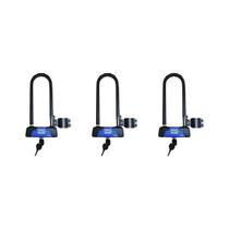 Kit com 3 papaiz cadeado trava tipo u-lock ul 10/285 para bicicleta e motocicleta