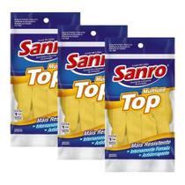 Kit com 3 Pares de Luvas de Látex Multiuso Sanro Top Tamanho XG Amarela Kit com 3 Pares de Luvas de Látex Multiuso Sanro Top Tamanho XG Amarela