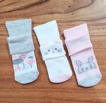 Kit com 3 Pares de Meia Bebê Super Fofa e Confortável