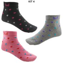 Kit com 3 Pares de Meia Cano Curto Feminina e Estampa de Coração Manhattan Tamanho 34 ao 39 Kit com 3 Pares de Meia Cano Curto Feminina e Estampa de Coração Manhattan Tamanho 34 ao 39