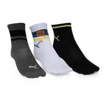 Kit com 3 Pares de Meia Infantil Puma Cano Longo Branco/preto