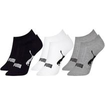 Kit com 3 Pares de Meias Adulto Puma Modelo Sapatilha Calcanhar Verdadeiro Lisa Básica Esportiva