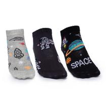 Kit com 3 Pares de Meias Infantis Selene Cano Curto Preto/cinza