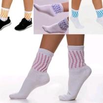 Kit com 3 pares de meias modelo aeróbicas própria para ginástica moda feminina