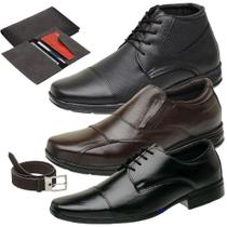 Kit com 3 pares de sapatos masculinos, Anti Stress de Amarrar em Couro Anatômica Ortopédico, contem cinto e carteira. - Fierre