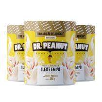 Kit com 3 pastas de amendoím dr. peanut 600g leite em pó