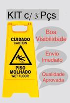 Kit com 3 pçs Cavalete Amarelo de Sinalização (Cuidado Piso Molhado) com NF