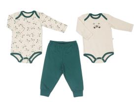 Kit com 3 peças, 2 body e Calça Bebê Menino Urso