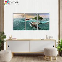 Kit Com 3 Peças 40x60 Quadros Decorativos Tartaruga Ilha Mar