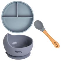 Kit com 3 peças Alimentação p/ Bebê em Silicone Cinza Freso