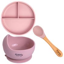 Kit com 3 peças Alimentação p/ Bebê em Silicone Rosa - Freso
