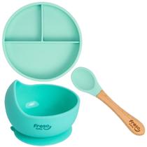 Kit com 3 peças Alimentação p/ Bebê em Silicone Verde Freso