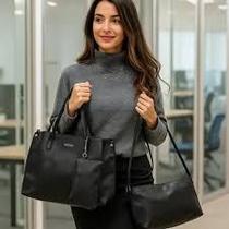 Kit com 3 Peças Bolsa Feminina Estilo Tote Preta Conjunto Prático e Elegante para Uso Diário Kit com 3 Peças Bolsa Feminina Estilo Tote Preta Conjunto Prático e Elegante para Uso Diário
