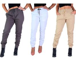 Kit Com 3 Peças Calça Feminina Jeans Joguer Bege Camuflada Kit Com 3 Peças Calça Feminina Jeans Joguer Bege Camuflada