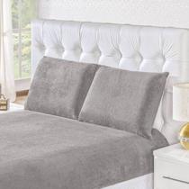 Kit com 3 Peças Cama Casal Plush Soft Cinza Premium