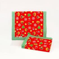 Kit com 3 peças - Caminho de mesa e jogo americano bordado patchwork Natal