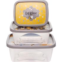 Kit Com 3 Peças Organizadores Multiuso Cinza Amarelo Azul