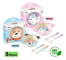 Kit Com 3 Peças Prato Infantil Pratinho + Talheres Bebê Kit Com 3 Peças Prato Infantil Pratinho + Talheres Bebê