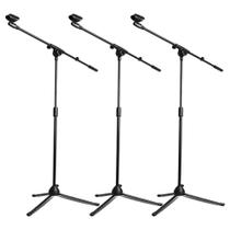Kit com 3 Pedestais de Microfone com Cachimbo MXT PM-200 Estabilidade e Qualidade Profissional