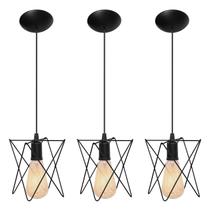 Kit com 3 Pendentes Aramado Estrela Bivolt Canopla Luminaria