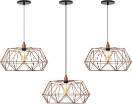 Kit com 3 Pendentes Galaxy Diamante Aramado Gold Rose Luminária Lustre Luxo Retrô Vintage Balcão