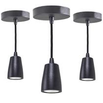 Kit com 3 Pendentes Metal Maciço Cabo Encapado Vintage E27 Preto St942 Kit com 3 Pendentes Metal Maciço Cabo Encapado Vintage E27 Preto St942