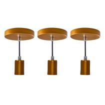 Kit com 3 Pendentes Tubo Cilindro Alumínio 4x6cm E27 Cobre St458