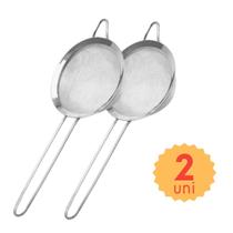 Kit com 3 Peneiras 10 cm em Inox para Polvilhar Coar e Escorrer Alimentos Chá Suco Farilha Óleo