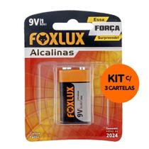Kit com 3 Pilhas Alcalina 9V Tensão Nominal: 9V Foxlux