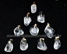 Kit com 3 Pingentes de Quartzo Cristal Rolado Dourado - Atacado Kit com 3 Pingentes de Quartzo Cristal Rolado Dourado - Atacado