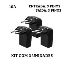 Kit com 3 Pocket Fit 3 Pinos 10a - Protetor Dps Raios Surtos iClamper - Preto