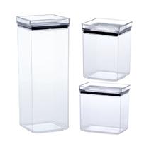 Kit Com 3 Pote Hermético Mantimentos Recipientes De Acrílico Transparente Alimentos Empilhável Cozinha