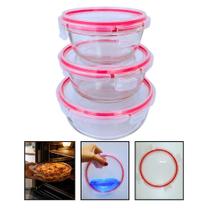 Kit com 3 Potes de Vidro Hermético 4 Travas Anel de Vedação Premium Escolha Azul, Vermelho ou Transparente Kit com 3 Potes de Vidro Hermético 4 Travas Anel de Vedação Premium Escolha Azul, Vermelho ou Transparente