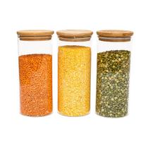 Kit com 3 Potes de Vidro para Mantimentos com Tampa de Bambu 800mL - Oikos
