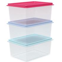 Kit com 3 potes fit retangular degradê 460 ml tampas colorido