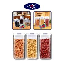 Kit Com 3 Potes Herméticos Multiuso 1200ML Porta Mantimentos Alimentos Grãos Cereais Biscoito