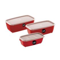 Kit Com 3 Potes Multiuso Retangular Vermelho Sólido Uz