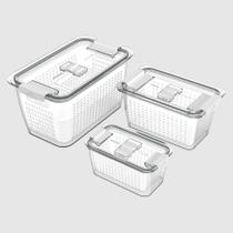 Kit com 3 Potes Organizadores de Geladeira Conserve It com Cesto Branco Invicta