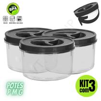 Kit Com 3 Potes Plásticos Vasilha Porta Mantimentos Arroz Feijão Açúcar Café Farinha Tampa com Rosca - PLÁSTICS ERC