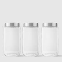 Kit com 3 Potes Quadrados Collection 2,2L Inox Escovado Invicta